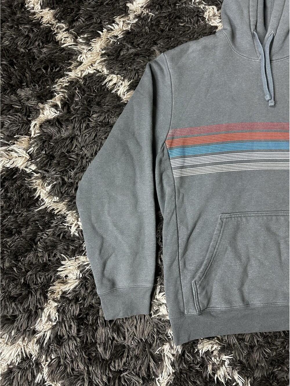 Patagonia Upisral Hoodie Mens Medium Gray Stripe Logo Pullover Sweatshirt - Picture 4 of 11